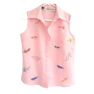 𝅺VINTAGE Richard Malcolm Pink Irish Linen with Embroidery